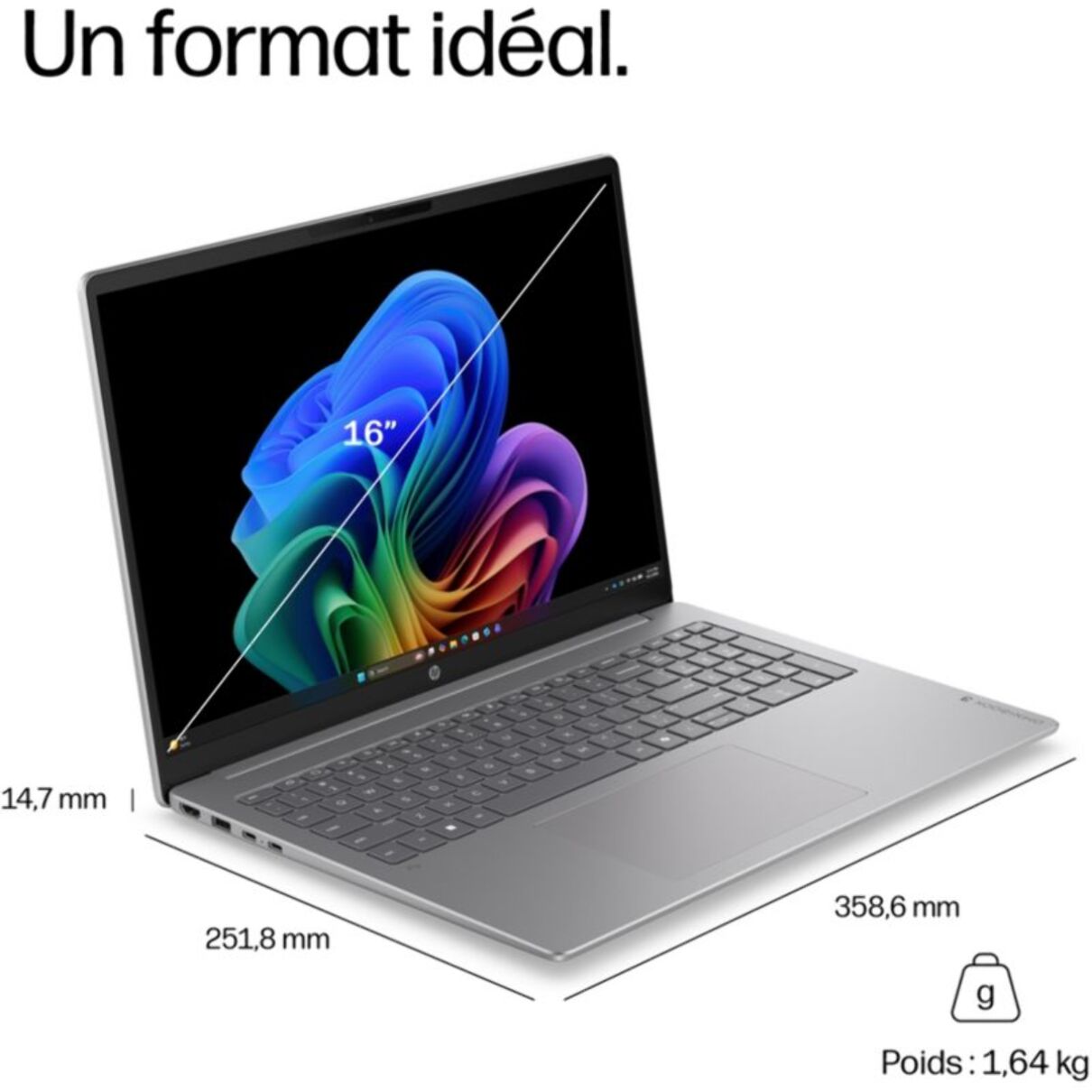Ordinateur portable HP 16-bz0040nfx 16 pouces Snapdragon X 8 Go RAM LPDDR5x SSD 512 Go