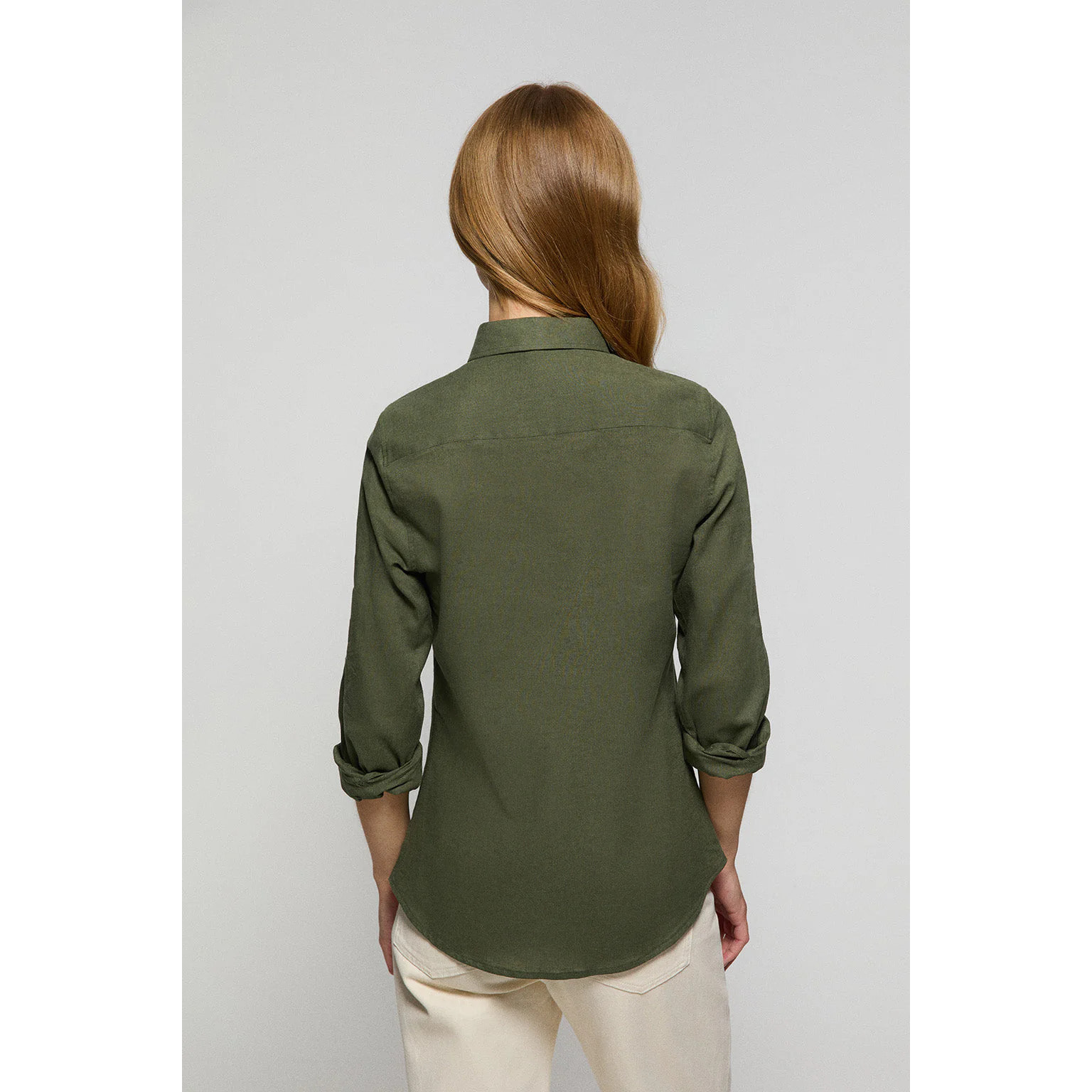 Camicia verde scuro in lino e cotone con particolare ricamato Rigby Go