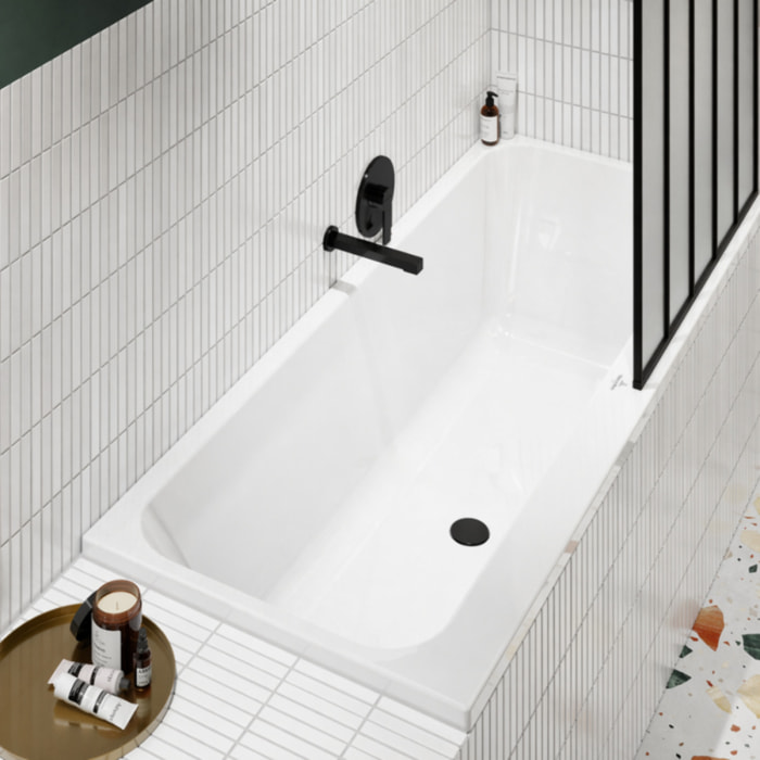 Baignoire droite 150 x 70 VILLEROY & BOCH Architectura + Pieds + Vidage de baignoire WIRQUIN noir