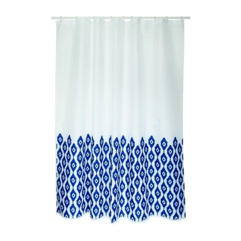 Rideau de douche Polyester IKAT 180x200cm QUALITE PREMIUM Bleu & Blanc MSV