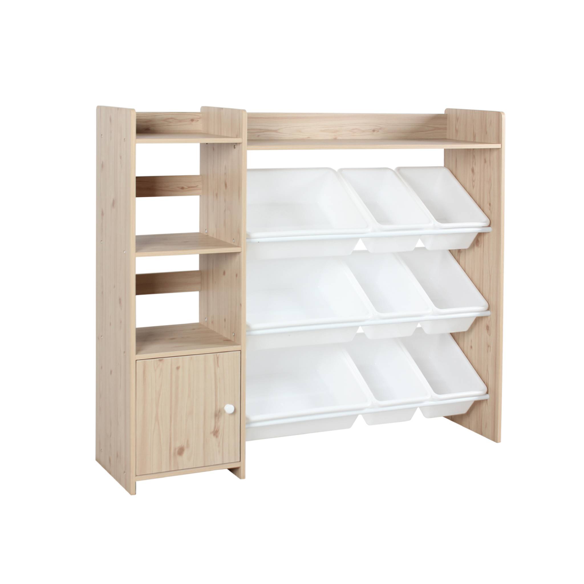 Meuble de rangement enfant 9 bacs de rangement 4 étagères 1 porte SORA