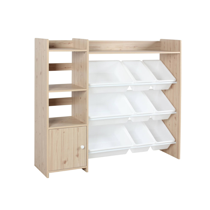 Meuble de rangement enfant 9 bacs de rangement 4 étagères 1 porte SORA