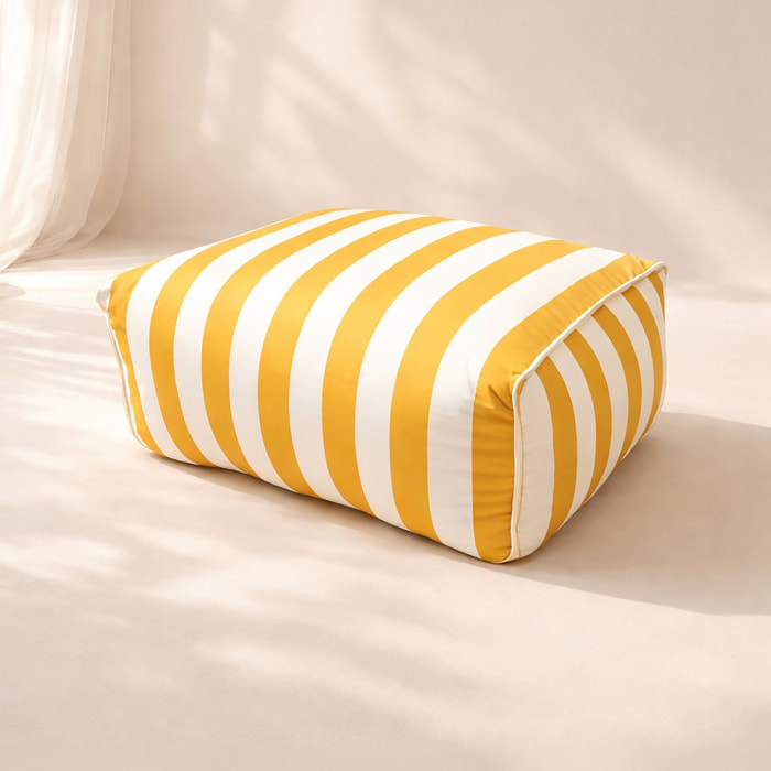 Pouf fauteuil d'extérieur 70x60x30cm en tissu à rayure jaune et blanc FLAVIO