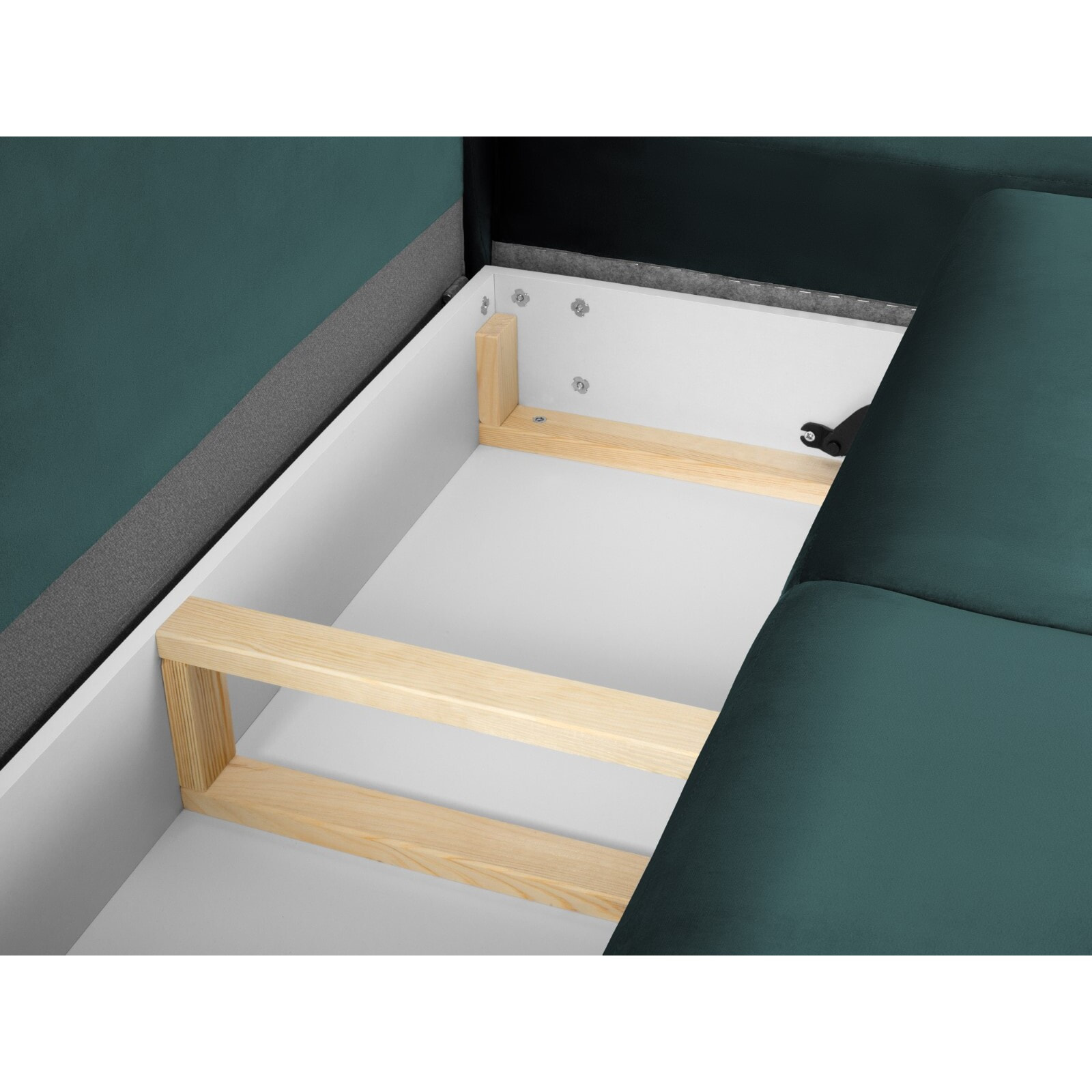 Canapé d'angle droit convertible avec coffre de rangement "Kyoto" 5 places en velours pétrole