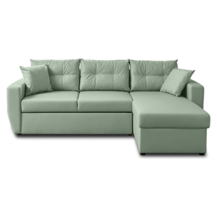 Astoria - canapé d'angle réversible 4 places - convertible avec coffre - en simili - Vert sauge