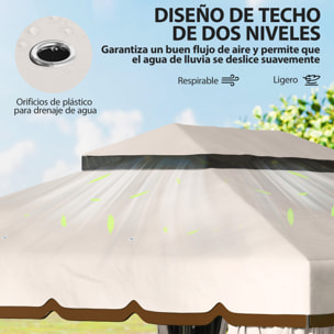 de Jardín 4x3 m, Pabellón de Jardín Gazebo con Doble Techo, 4 Cortinas y Mosquitera, Marco de Aluminio, Orificios de Drenaje, UPF50+, Carpa para Exterior, Terraza, Patio, Blanco Crema