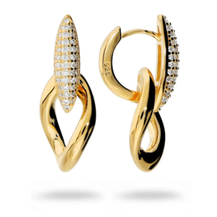 Orecchini Pendenti con Pavé di Cubic Zirconia e Maglia Ritorta in Argento 925 placcato Oro Giallo 14Kt