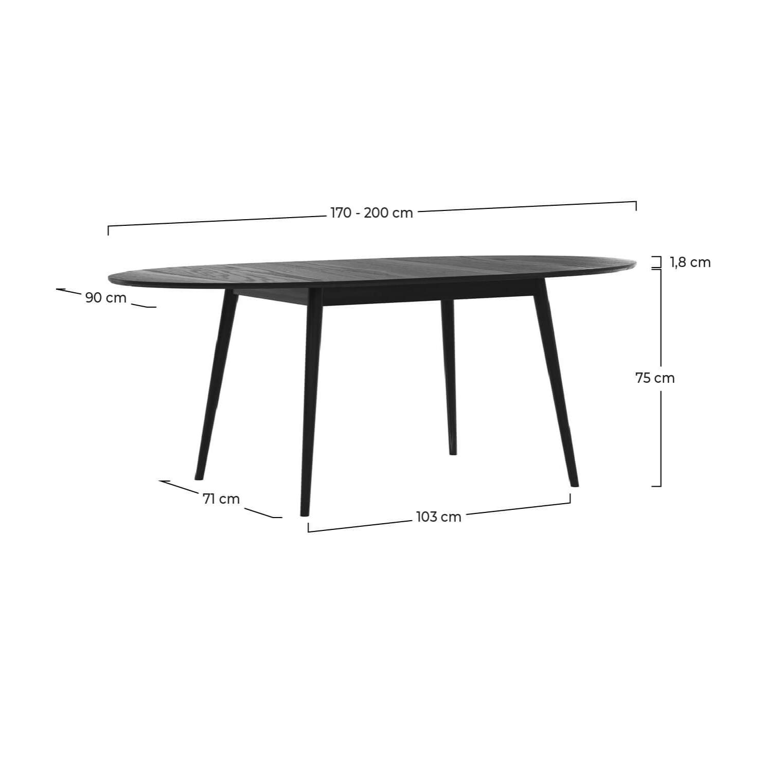 Table ovale 6/8 personnes extensible en bois noir 170/200 cm - Eddy