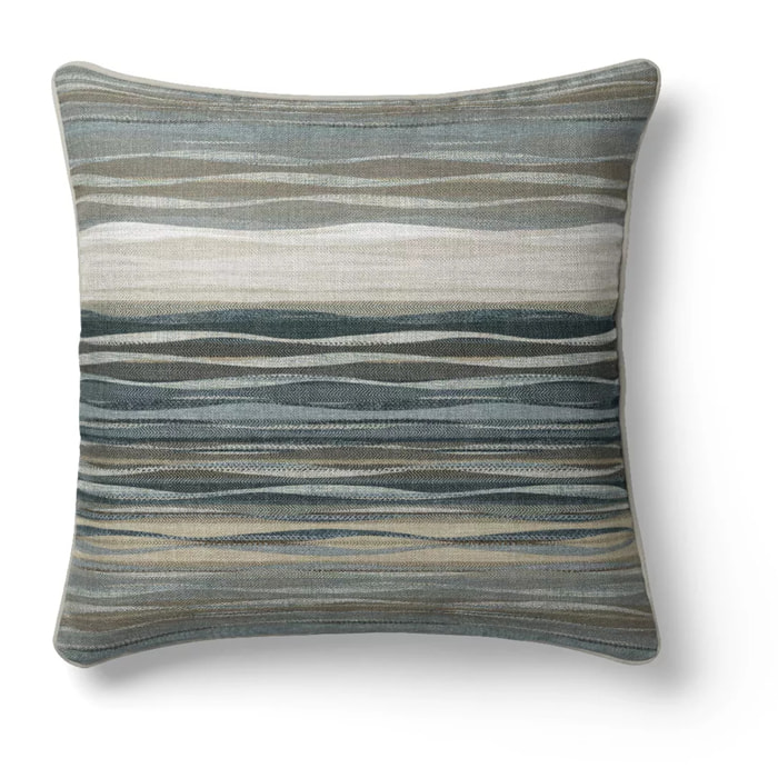 Housse de coussin satin de coton 115 g/m² imprimé bleu vert Strates ecume