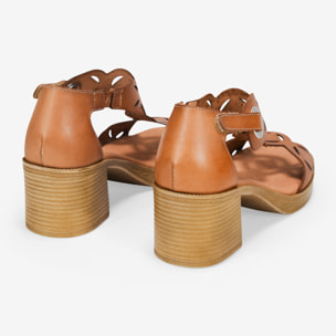 Sandalias de tacón cuero en piel con velcro