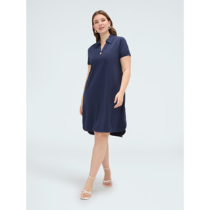 Fiorella Rubino - Vestito con colletto polo e bottone gioiello - Blu