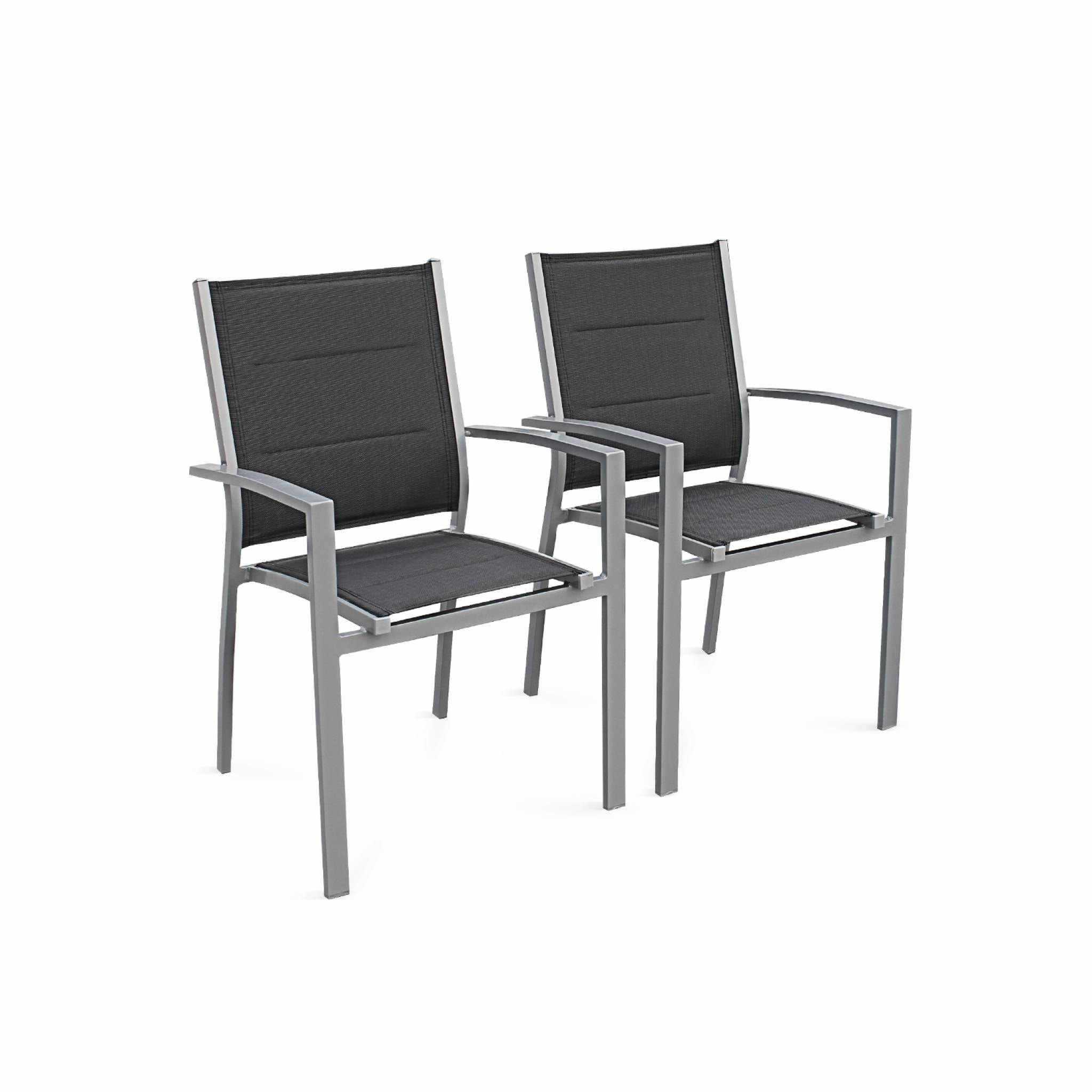 Table de jardin extensible aluminium + 6 assises - Chicago 210 Gris - Table en aluminium 150/210cm avec rallonge et 6 assises en textilène