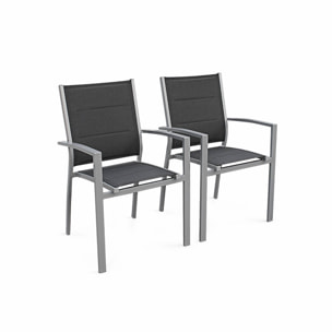 Table de jardin extensible aluminium + 6 assises - Chicago 210 Gris - Table en aluminium 150/210cm avec rallonge et 6 assises en textilène