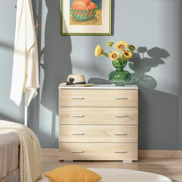 Commode meuble de rangement style contemporain 4 tiroirs 76 x 35 x 72 cm blanc et couleur bois