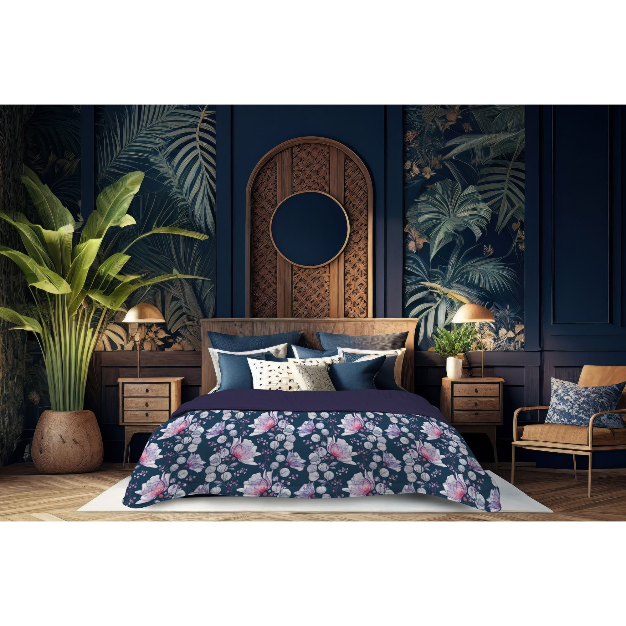 TRAPUNTA INVERNALE VELLUTO LETTO MATRIMONIALE DIS.FLOWER DELICATI BLU 350 GR/MQ MADE IN ITALY