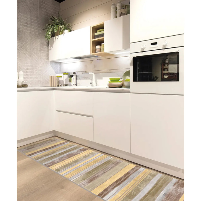 Passatoia tappeto cucina bagno ingresso multiuso, disegno a righe colori naturali