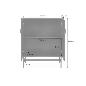 Buffet effet bois à rainures noires. buffet haut. vaisselier. deux portes et une étagère BAZALT 80cm