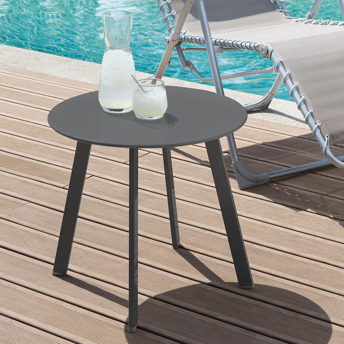 Table d'appoint de jardin ronde "Saona" graphite mat 50x45cm en acier cataphorèse
