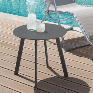 Table d'appoint de jardin ronde "Saona" graphite mat 50x45cm en acier cataphorèse