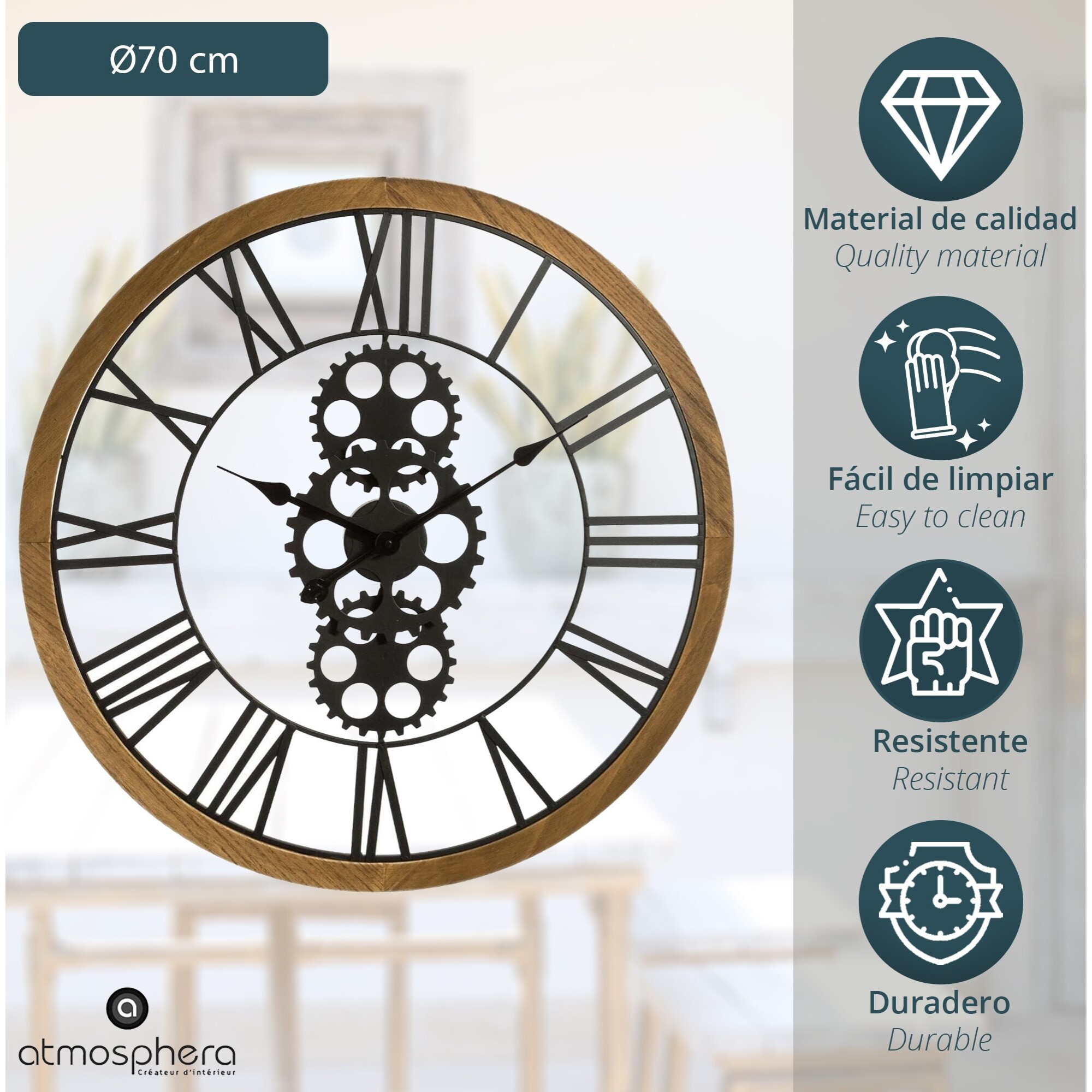 Reloj mecánico  retro en metal y madera