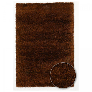 Tapis longs poils shaggy Ø140cm rond fait main marron motif uni MELANGE