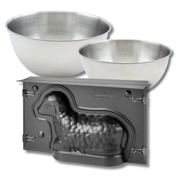 Set pâtisserie avec moule agneau de Pâques 3D 700 ml, 2 bols à mixer et spatule Zenker