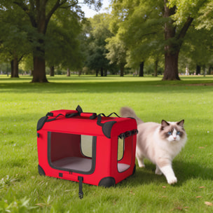 Transportín para Perros Plegable, 60x41,5x41 cm, Transportín para Mascotas con Ventanas de Malla, Cojín Suave, y 2 Asas, Bolsa de Transporte para Mini Perros, Gatos, Rojo