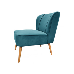 Fauteuil crapaud en velours bleu et piètement en bois - 2 coloris - LILLY