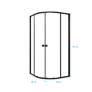 Ensemble portes de douche coulissantes quart de cercle Noir 90x90x185cm - BLACK SLIDE 90