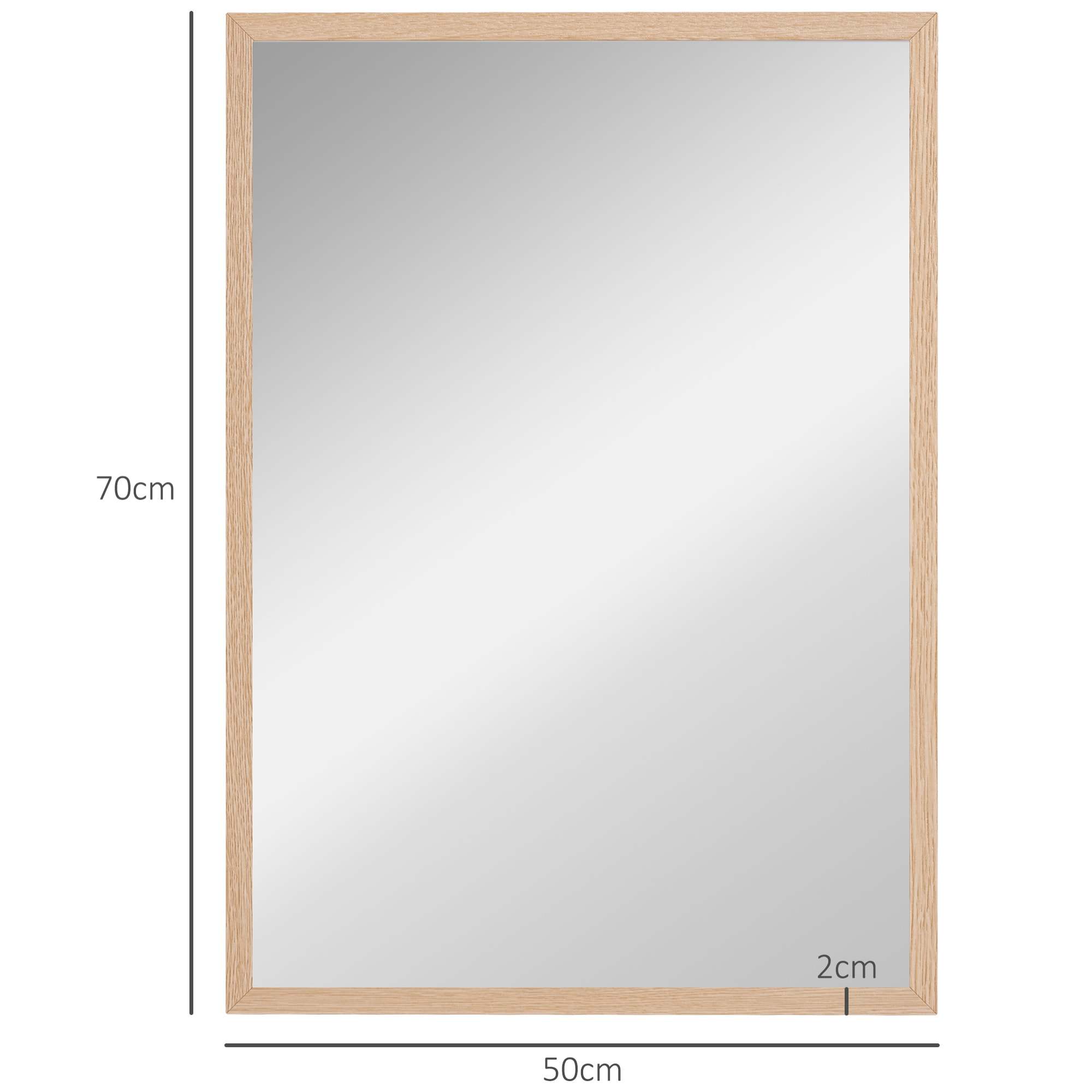 Miroir mural rectangulaire dim. 50L x 70H cm cadre MDF aspect bois clair