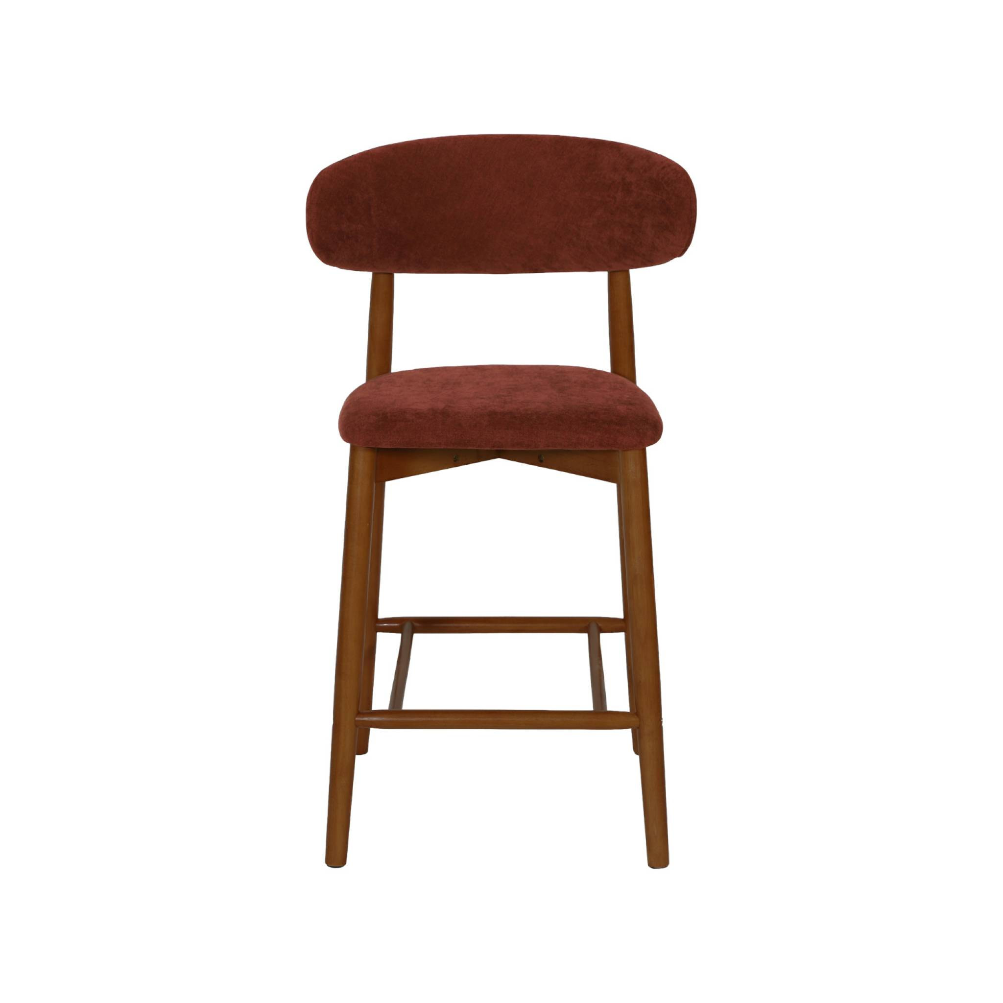 Tabouret de bar bois d'hévéa noyer et tissu chenille (lot de 2)  PAOLA