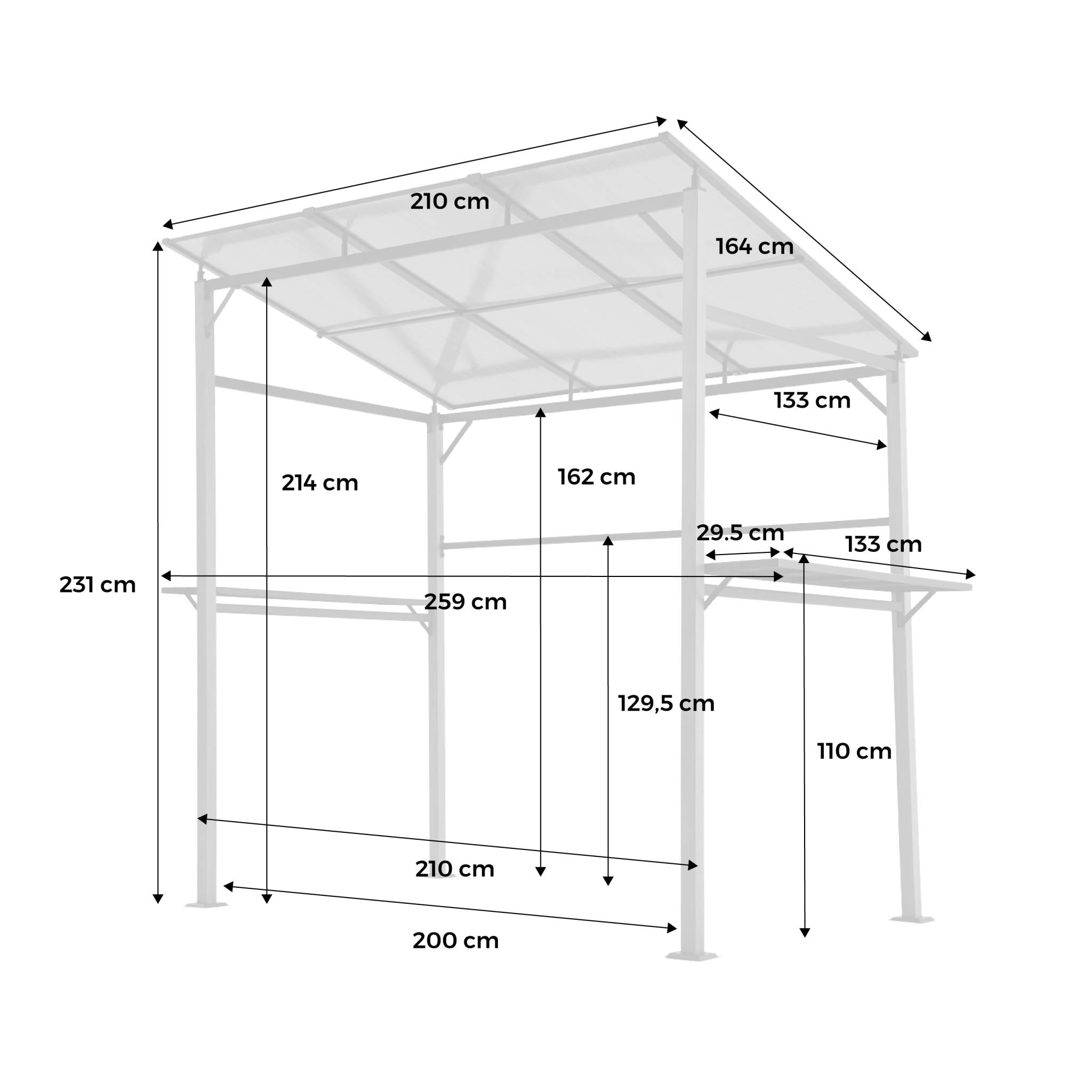 Abri de barbecue. gazebo pour barbecue. 2 tables latérales. gris