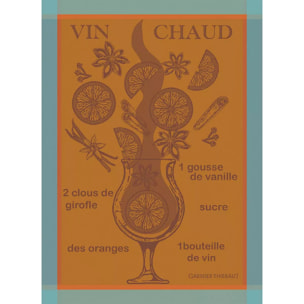 Torchon pur coton motif jacquard bleu orange Vin chaud mandarine
