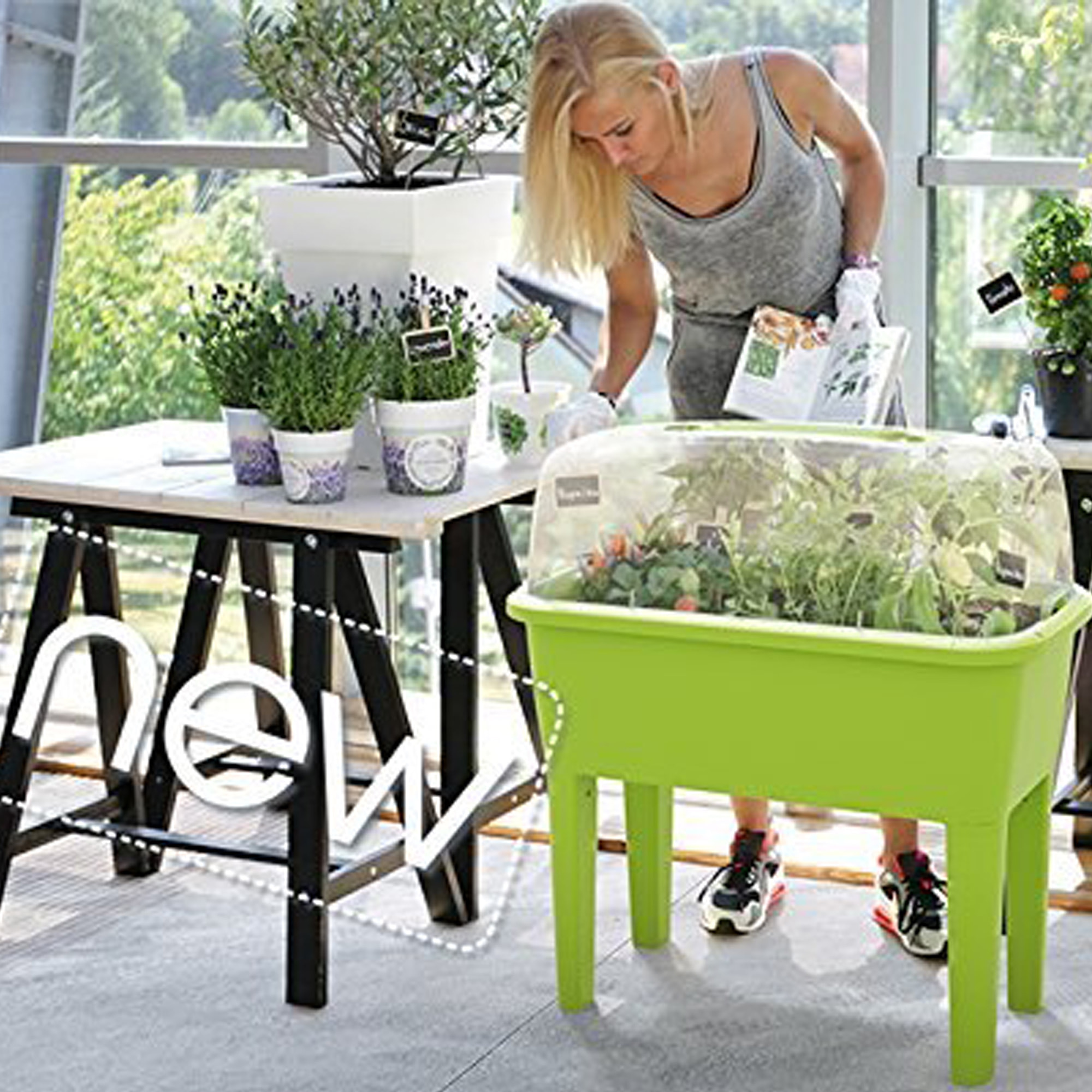 Huerto Urbano con invernadero de 52 litros en polipropileno 77 x 38 x 82 cm color pistacho