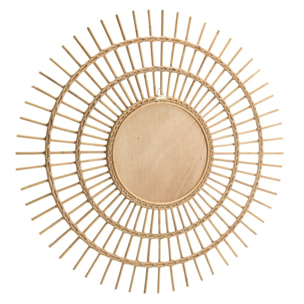 KALLY - Miroir rond 100cm modèle soleil en rotin couleur brun miel