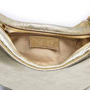 Asís borsa a tracolla e a mano, in pelle autentica con finitura scamosciata laminata, con design a mezzaluna.