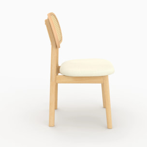 Lot de 2 chaises en bois clair, tissu beige et rotin synthétique - Maria