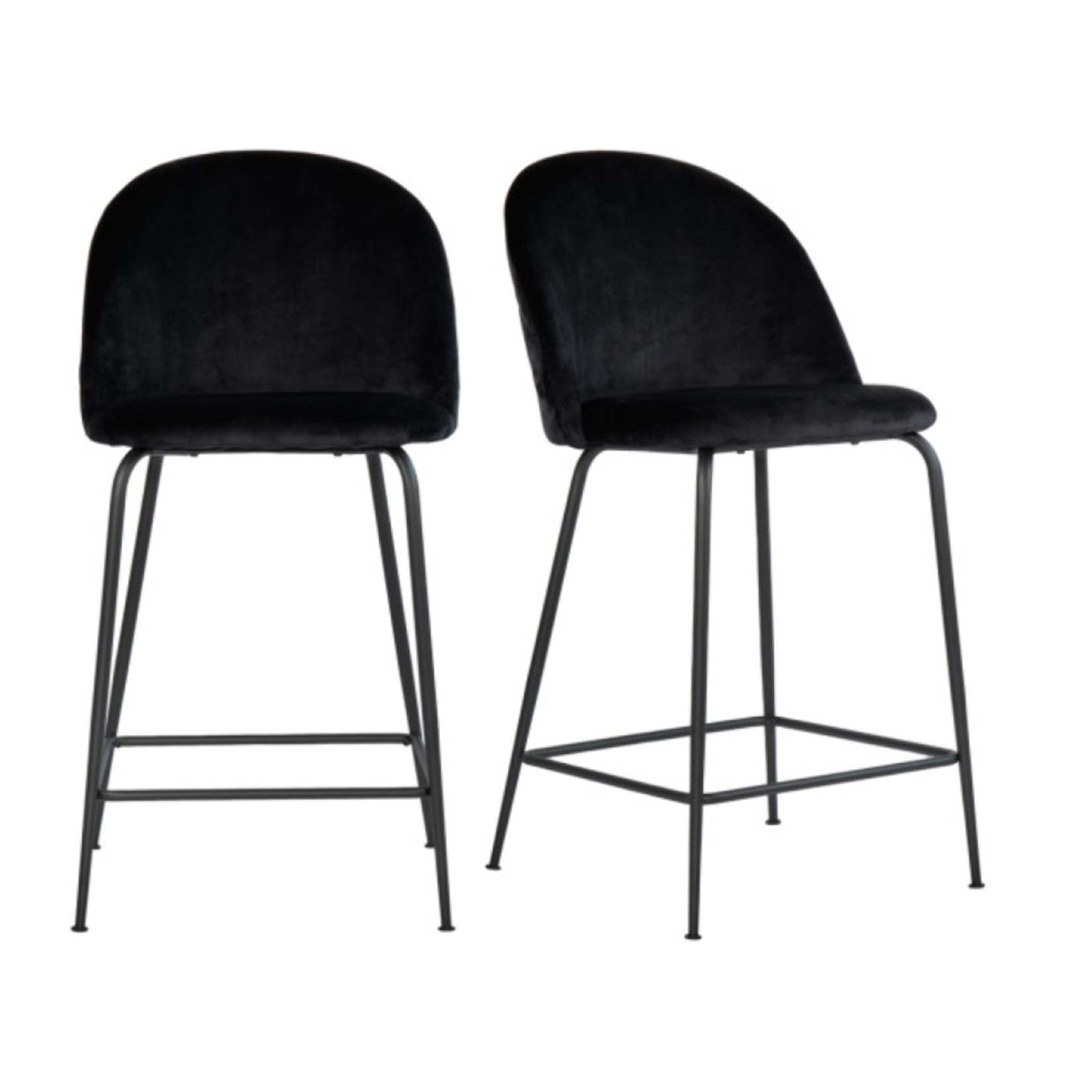 Lot de 2 chaises de bar en velours avec piètement en métal noir - 6 coloris - CLEA