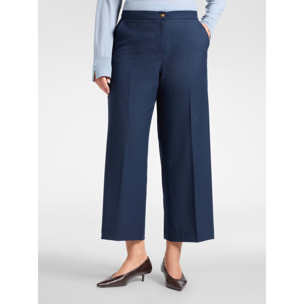 Elena Mirò - Pantaloni cropped palazzo in flanella - Blu