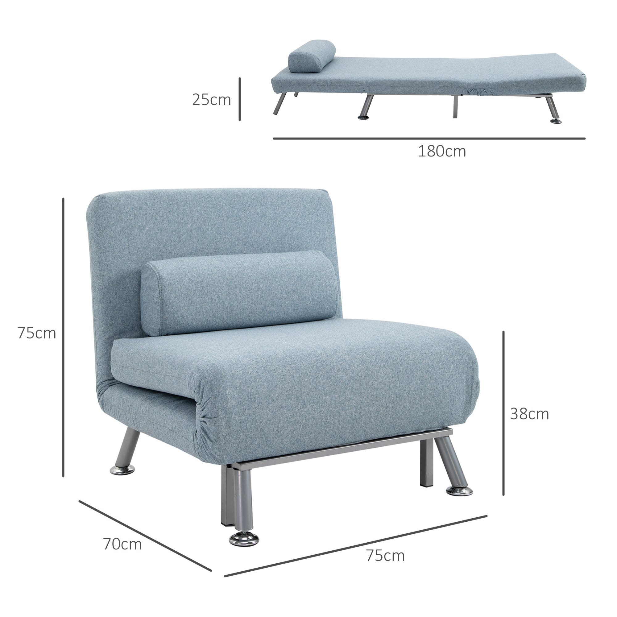 Fauteuil convertible 3 en 1 chauffeuse lit avec coussin bleu