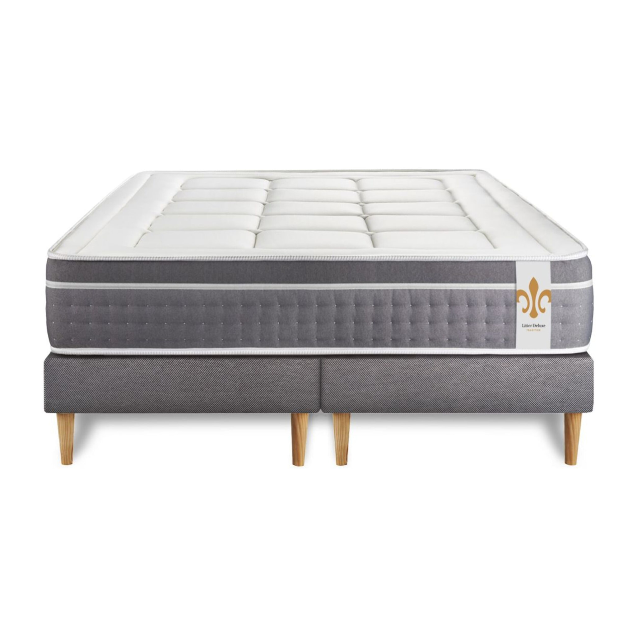 Ensemble Matelas Trente - 30cm - Ressorts ensachés et mémoire de forme - Confort d'exception - Sommier Tapissier Gris