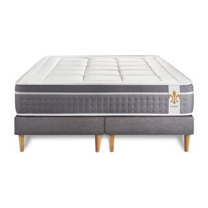 Ensemble Matelas Trente - 30cm - Ressorts ensachés et mémoire de forme - Confort d'exception - Sommier Tapissier Gris