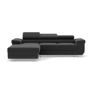 Pablo - canapé d'angle gauche - 6 places - convertible avec coffre et têtières réglables - en velours - Gris foncé