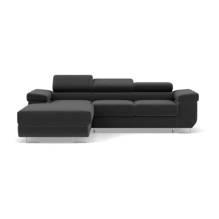 Pablo - canapé d'angle gauche - 6 places - convertible avec coffre et têtières réglables - en velours - Gris foncé