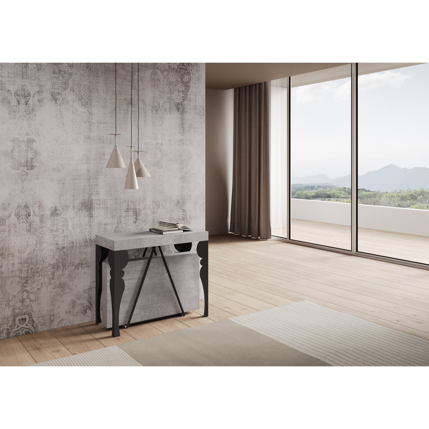 Consolle allungabile 90x40/196 cm Riza Small cemento telaio antracite