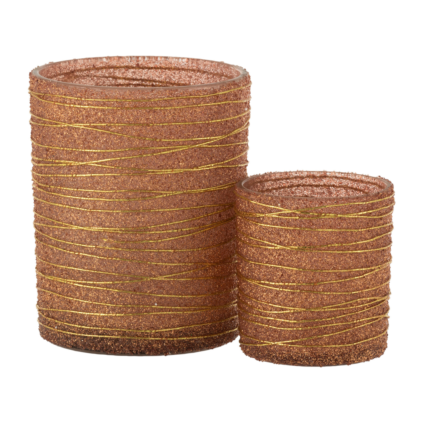 J-Line photophore Lignes Paillettes - verre - or - large - 2 pcs