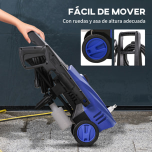 Hidrolimpiadora Lavadora de Alta Presión 1600W Caudal 432 L/h Bomba de Aluminio Presión de 135 Bar Manguera de 6 m Incluye Botella de Jabón Boquilla Cepillo 32x24x65 cm Azul