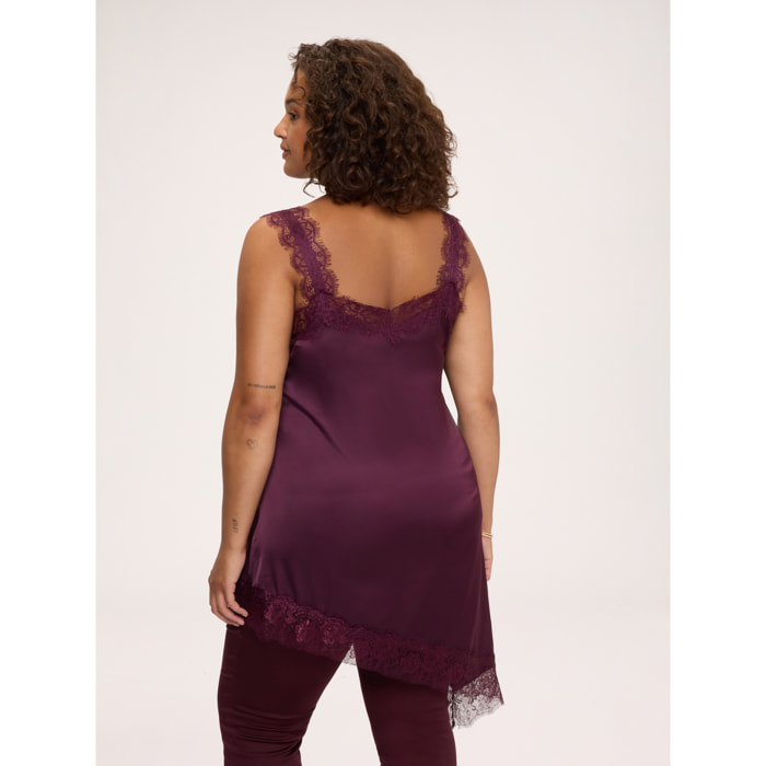 Fiorella Rubino - Top in raso di viscosa con dettagli in pizzo - Bordeaux