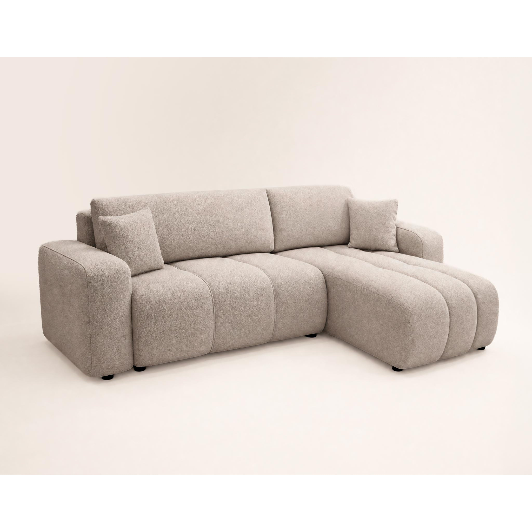 Nicole - canapé d'angle réversible 4 places convertible avec coffre en tissu - Taupe