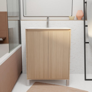 Pack Meuble Salle de Bains 60 cm Chêne Clair, 2 portes avec Vasque Céramique - XENOS
